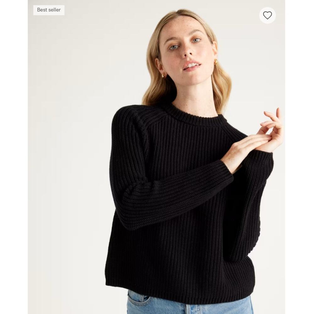 Quince Organic Cotton Fisherman Sweater Black XL Chunky Knit NWOT